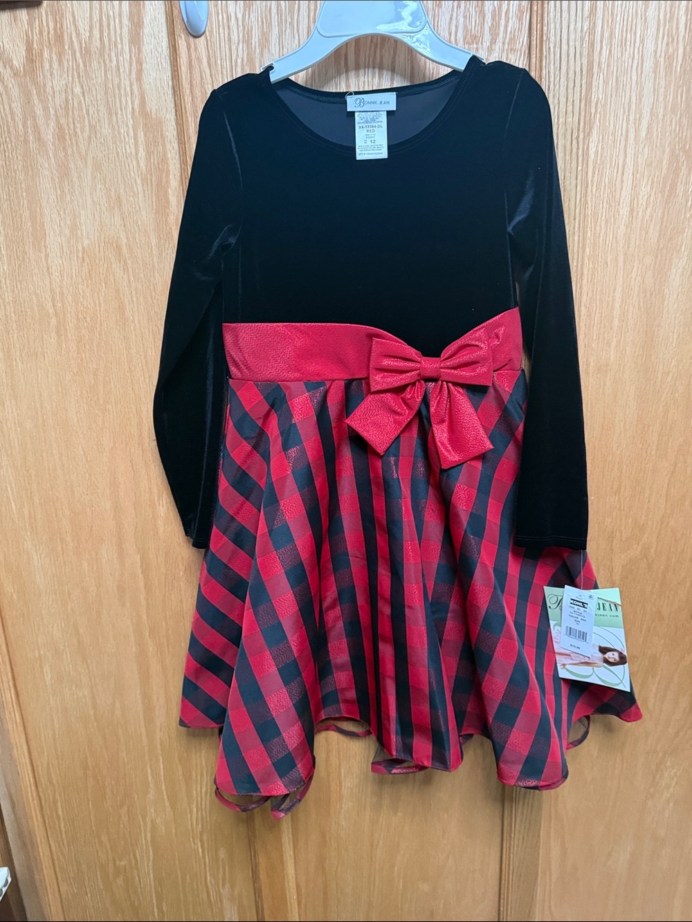 Bonnie JeanBlack and Red Plaid Holiday Dress with Bow Waistband